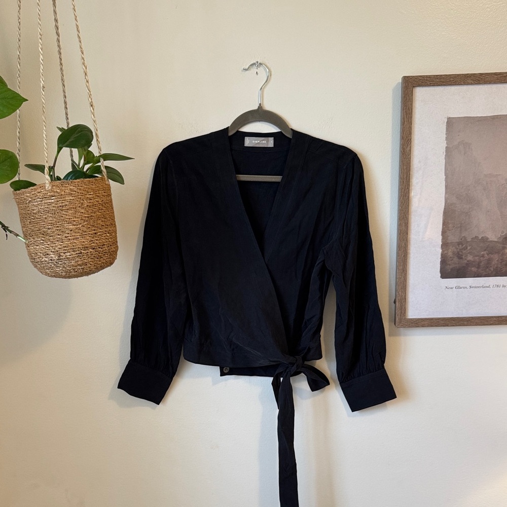 RESERVED FOR BUNDLE Everlane Washable Silk Wrap Top, Black, Sz 4